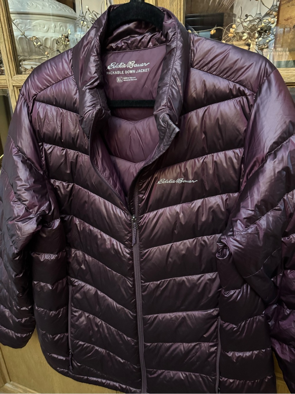Eddie Bauer Packable Down Puffer Jacket - Plum Shine XL